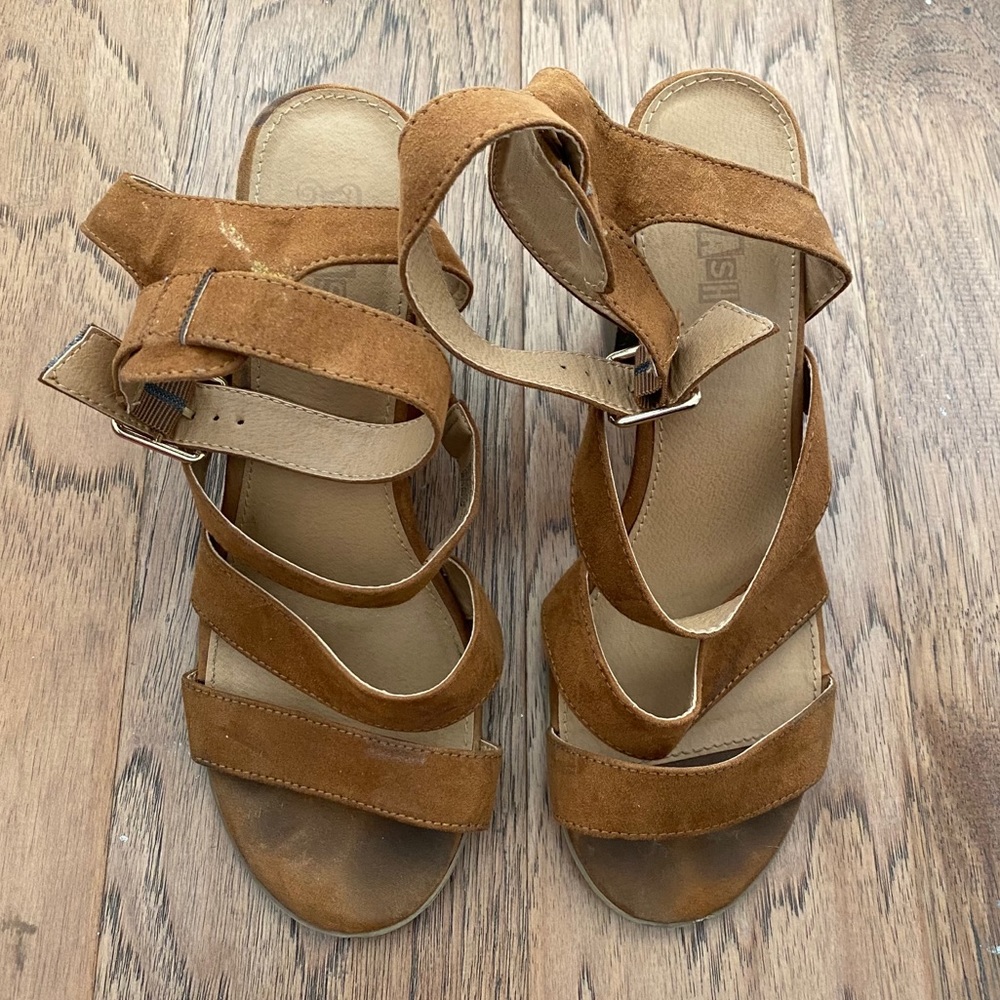 Brash Tart Cognac Suede Block Heel Sandal